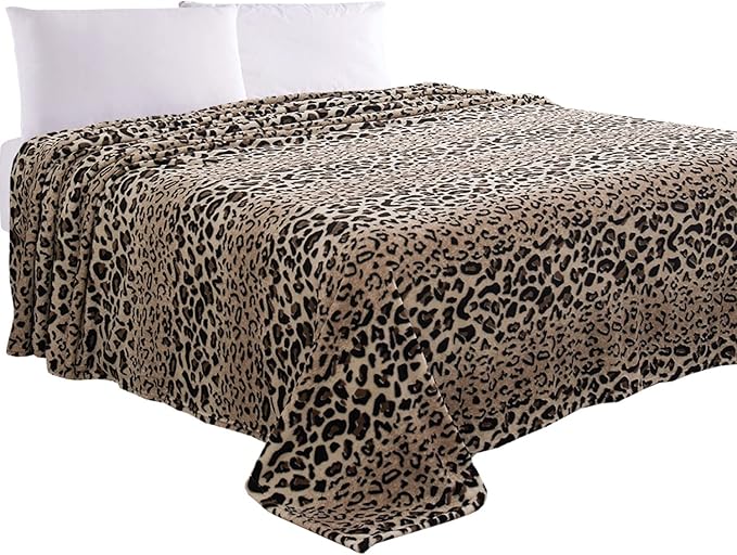 Elegant Comfort Luxury Velvety Feel Blanket, All-Season Lightweight Blanket, Ultra Plush, Soft, Cozy-Fuzzy Flannel Fleece for Couch, Sofa, Bed, Travel, Animal Print Design, Twin/Twin XL, Leopard