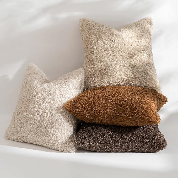 MIULEE Pack of 2 Faux Fur Throw Pillow Covers 20x20 Inch Neutral Oatmeal Boucle Decorative Sherpa Pillow Covers Fuzzy Accent Soft Sheepskin Fleece for Boho Home Decor Sofa Living Room Couch Bed