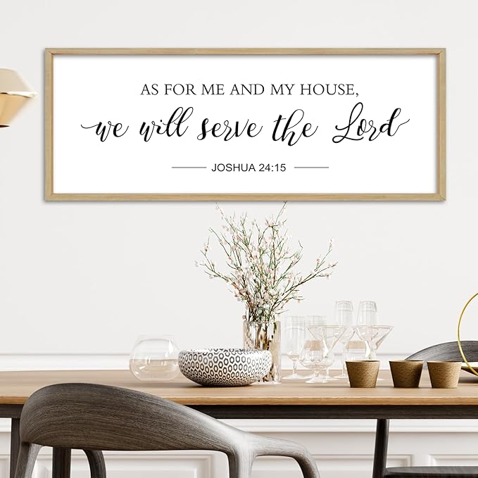 As for Me and My House We Will Serve the Lord Wall Decor 40"×15" Bible Verse Sign Christian Large Wood Framed Scripture Religious Rustic Farmhouse Wall Hanging Art (Wood)