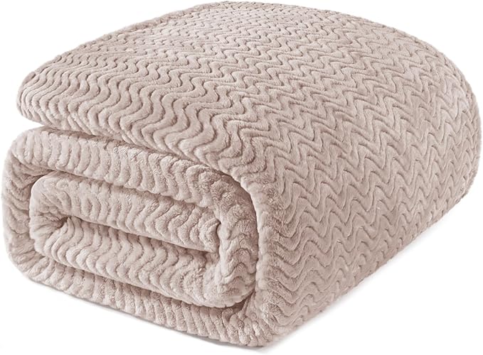 Exclusivo Mezcla Twin Blanket for Bed, Cozy Lightweight Fleece Blankets for All Season, Decorative Giftable Fuzzy Plush Wave Textured Suitable for Women, Men, Camel, 90x66 Inches