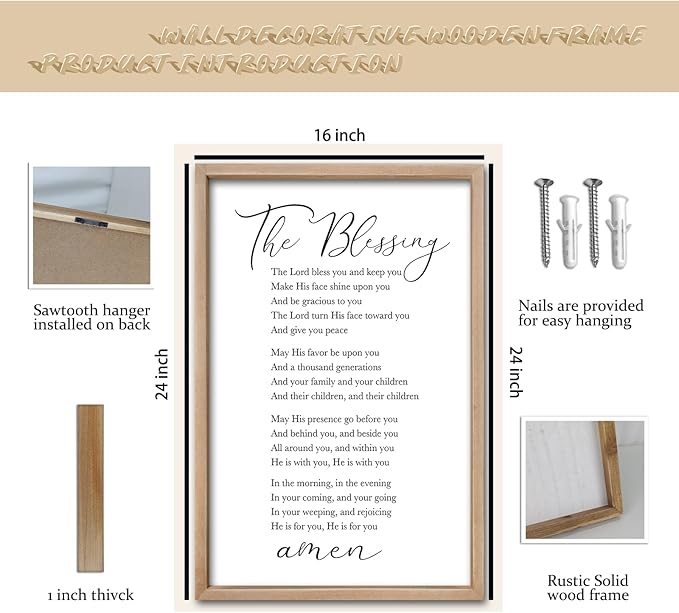 comurdyo The Blessing Bible Verse Wall Art Christian Decor for Home 16"×24" May The Lord Bless You And Keep You Scripture Sign Religious Bible Quotes Wall Decoration Wood Framed Hanging (Wood)