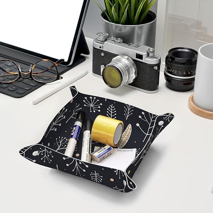 Modern Abstract Trees Tray Men's Leather Valet Parking Portable Entrance Trays Bedside Storage Box