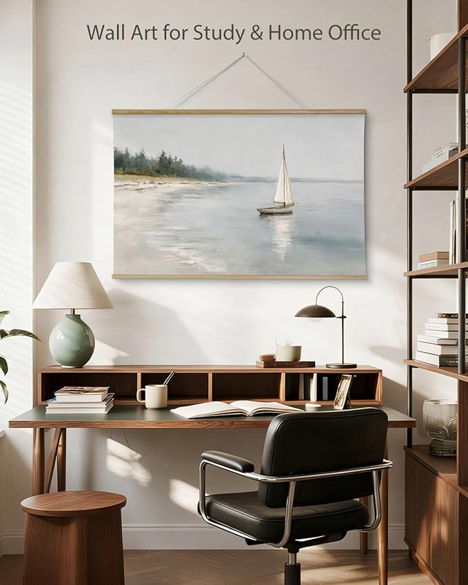 ARPEOTCY Extra Large Vintage Framed Wall Art, 36x54 Inch Coastal Ocean Sailboat Beach Landscape Hanging Canvas Prints Wall Art Decor for Living Room Bedroom, Retro Scenery Pictures Above of Bed