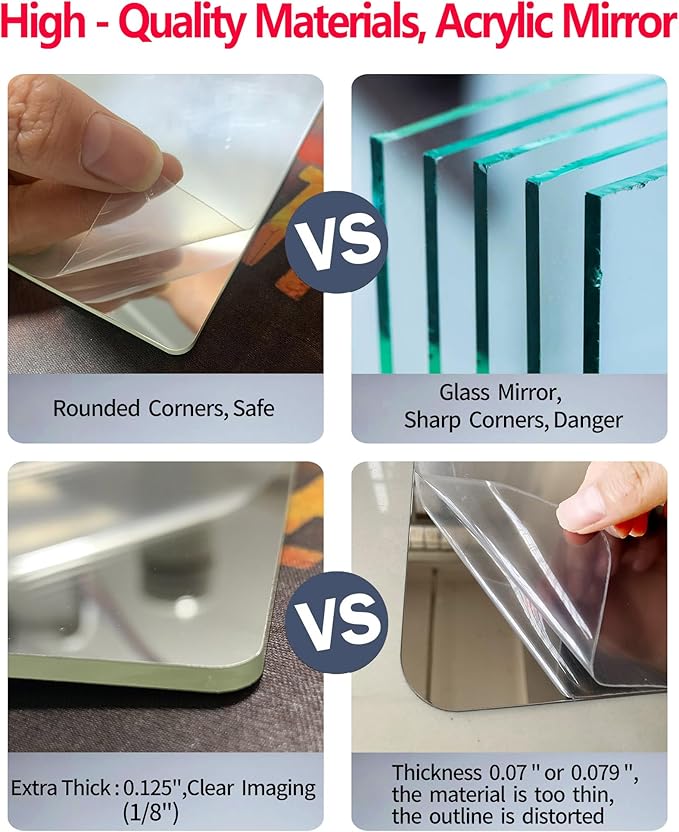 Shatterproof Peel And Stick on Mirror Tiles for Wall Decorative, 4 pcs 14”x14” Unbreakable Small Mirrors For Wall Classroom Decor, Toddlers Mirror for Kids Bedroom, Plastic Door Adhesive Mirrors