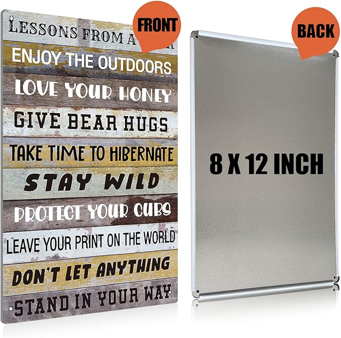 BEASTZHENG Funny Lesson from a Bear Metal Tin Sign Wall Art Decor Rustic Bear Advice Sign for Home Country Decor Gifts