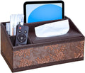 Marte Vanci Leather Tissue Box Cover Rectangular Multifunctional Tissue Holder with Remote Control Caddy Dryer Sheet Dispenser Facial Napkin Organizer for Desk Bedside Table Nightstand Vanity (Retro)