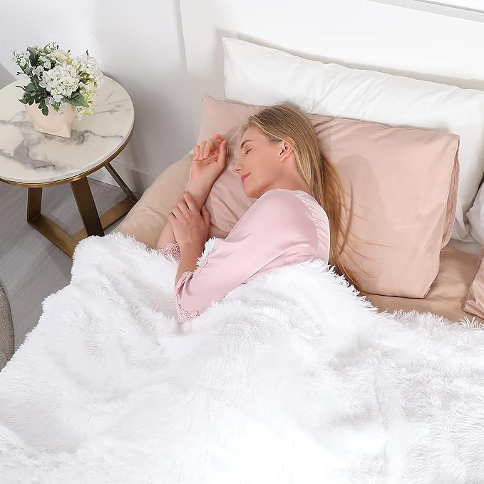 Tuddrom Decorative Extra Soft 100% Polyester Blanket Queen Size 80"x90",Solid Reversible Fuzzy Fluffy Plush Fur Blanket for Couch Sofa Bed,Pure White
