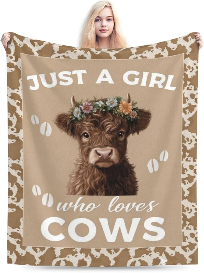 Highland Cow Throw Blanket - Soft Plush Fleece Farm Animal Bedding Blankets- Cozy Cow Print Stuff Gifts for Women Girls Kids 60"X80"