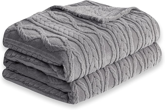 COOVA Grey Fleece Twin Blanket for Bed - Super Soft Cozy Plush Fuzzy Blanket for Sofa,Premium Sherpa Warm Throw for Women,Couch,Chair,60x80 Inches