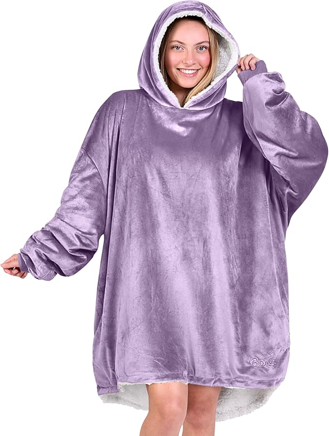 Bare Home Wearable Blanket Hoodie - Soft Plush Sherpa - Warm and Cozy - Oversized Wearable Blanket - Adult & Kid Sizes
