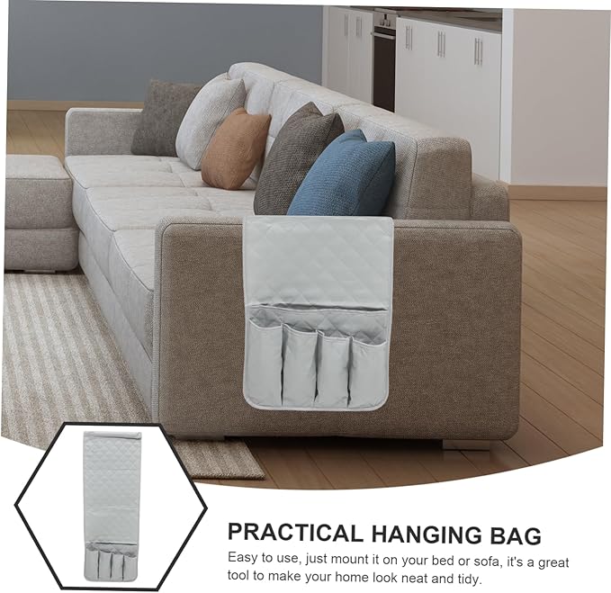 Amosfun 2pcs Bed Storage Organizer Hanging Pouch Bedside Bag for Phone Earphones Chargers Home Grey