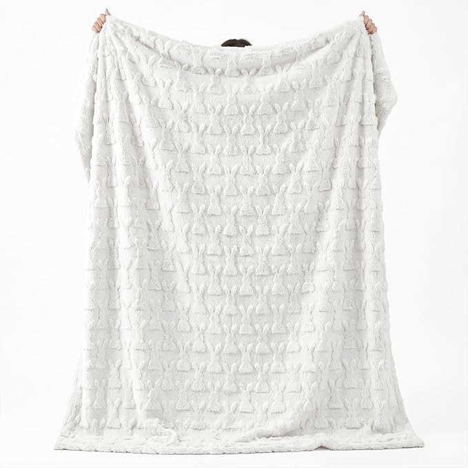 Horaldaily Easter Solid Blanket Throw, White Rabbits Soft Fuzzy Plush Faux Fur Cozy Blankets for Couch Sofa Bed Lounging, Ideal Gifts for Kids Adults Wife Self, 60x80
