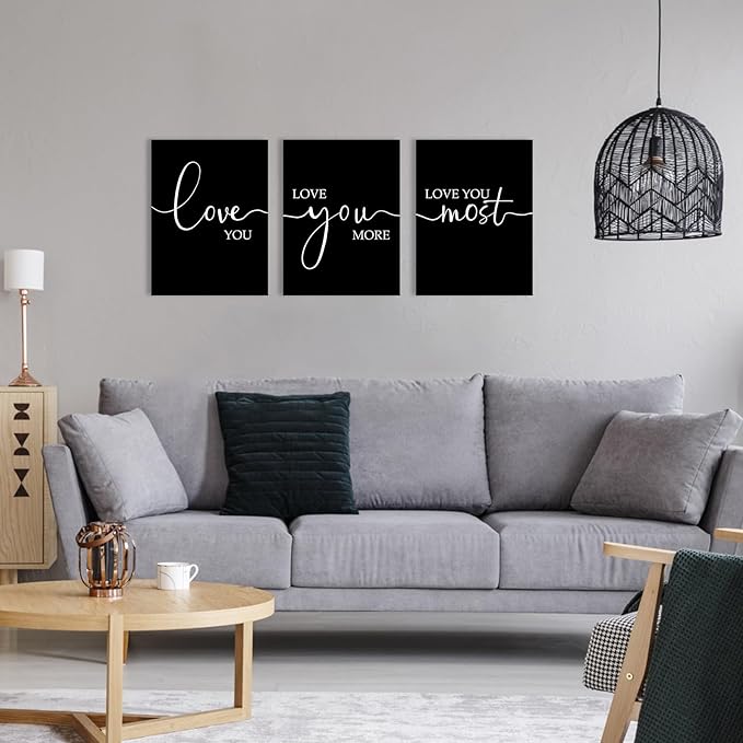 Love You More Wall Art: I Love You Signs Over Bed 12x16 Inch, Set of 3, Romantic Bedroom Decor, Modern Minimalist Master Bedroom Pictures Farmhouse Wall Decor Hanging Paintings