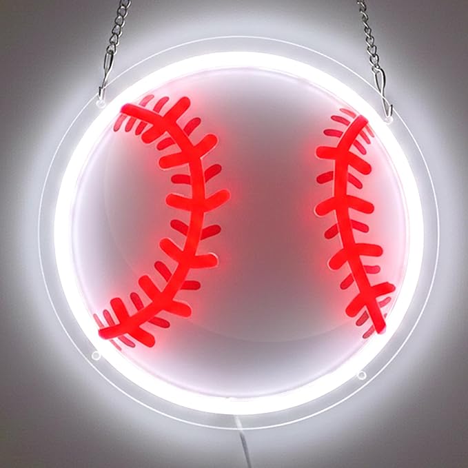 Baseball Neon Sign for Wall Decor, Dimmable LED Light with Printed Design for Bedroom Sports Room Decor, Baseball Gifts for Boys 8-12, 9 x 9 Inches