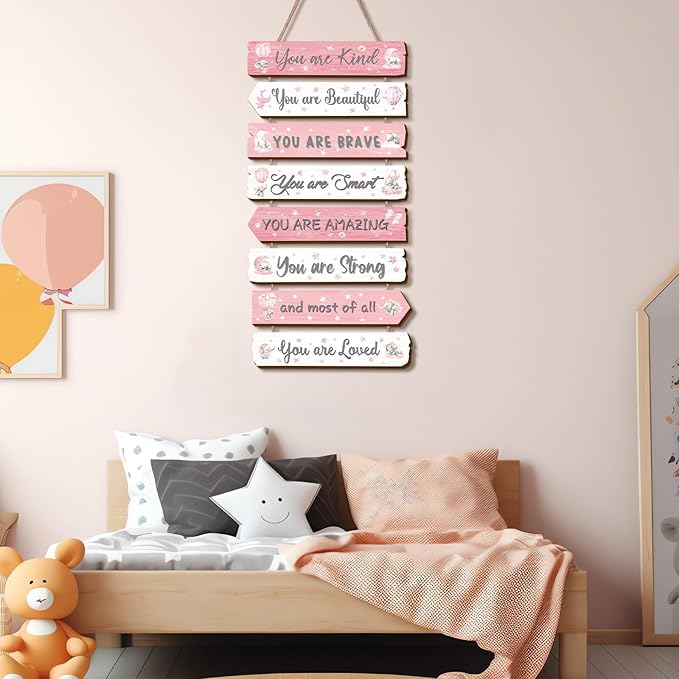 Inspirational Girl Room Decor Aesthetic Art Wall Hanging Sign Inspiring Colorful Rainbow Wooden Decoration for Kids Teens Toddler Boy Baby Bedroom Nursery Dorm Decor, 6-12 Years old (Elephant)