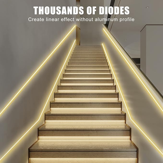 32.8ft 3000K Bright COB LED Strip Light, Dimmable, Warm White, Indoor, RF Remote, Adhesive, for Living Room, Shelf, Cabinet, Kitchen