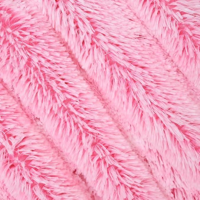 Plush Super Soft Blanket Bedding Sofa Cover Furry Fuzzy Fur Warm Throw Qulit Cozy Couch Blanket for Winter (51"x63",Pink and White)