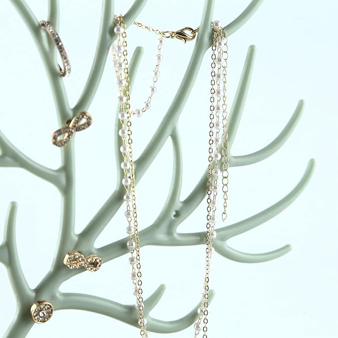 MORE&LESS Antlers Jewelry Display Stand with Drawer and Crystal Handle, Tree Tower Rack Hanging Organizer for Ring Earrings Necklace Bracelet