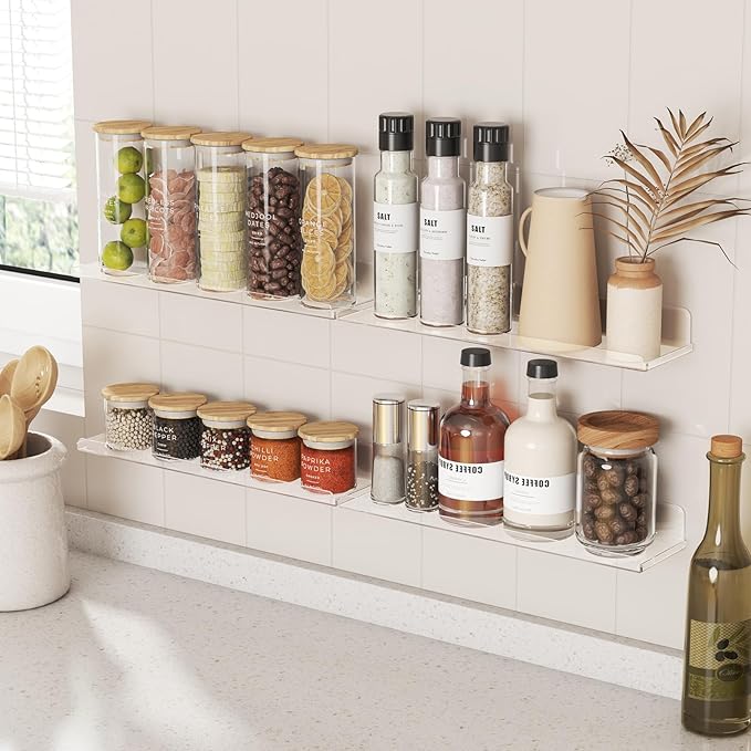 Lifewit Floating Shelves 8 Pack, 15" Acrylic Room Decor Shelves for Book/Figures/Photo/Makeup, Clear Display Shelf for Bathroom, Living Room, Bedroom, Kitchen Storage and Organization 38 x 9 cm/15x4