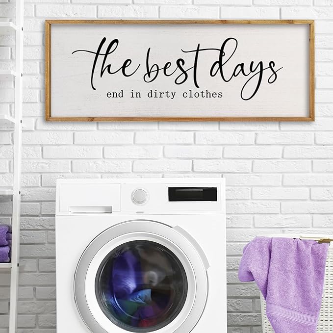 comurdyo Humorous Laundry Room Sign Wall Decor Inspirational Quote 32×12 Inch Motivational Quote for Washroom Rustic Farmhouse Large Funny Wall Hanging Art (Wood)