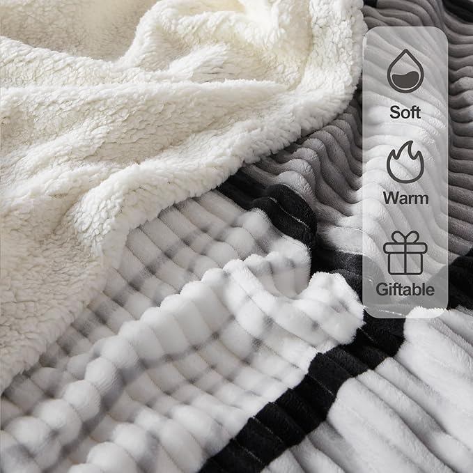 Sherpa Fleece Throw Blanket for Couch, Fluffy Plush Warm Fuzzy Blanket for Women and Men, Cozy Thick Soft Twin Blanket for Bed, Grey, 80x90 Inches