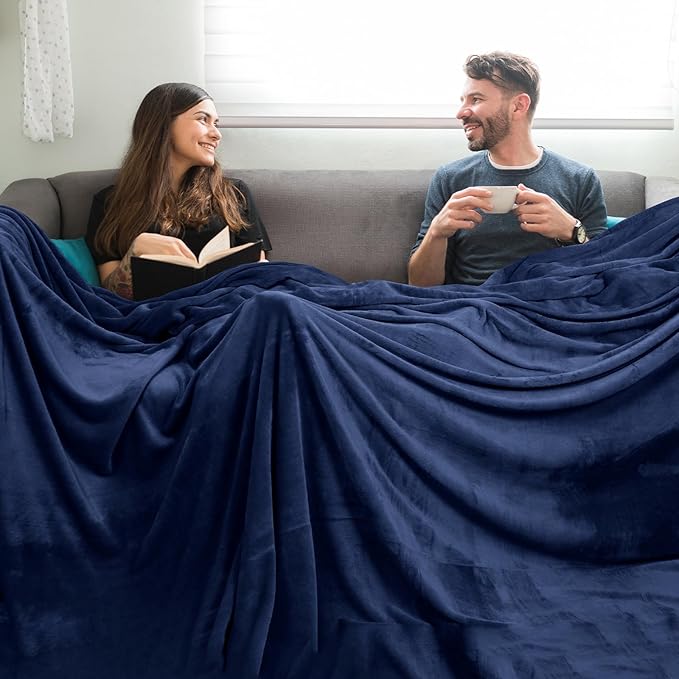 PHF Oversized King Big Fleece Blanket 120"x120", No Shed No Pilling Extra Large Soft Blanket, Giant 10'x 10' Lightweight for Bed, Sofa Travel and Camping, Suitable for All Season, Navy Blue