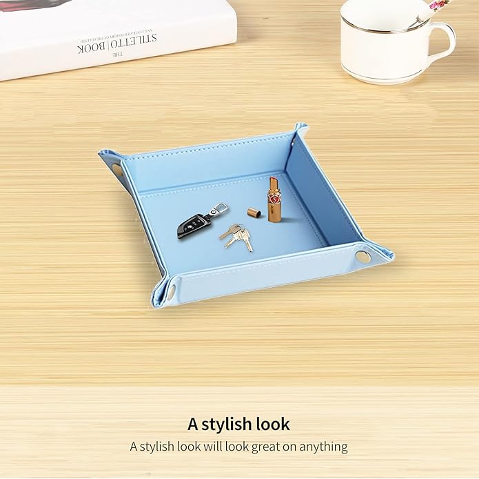 YAPISHI Key Dish Bowl for Men, Entryway Catchall Holder Bedside Table Valet Tray for Pocket Stuff, PU Leather Nightstand Organizer for Dice/Coins/Wallet/Watch/Rings/Sunglasses, Dresser/Coffee Table