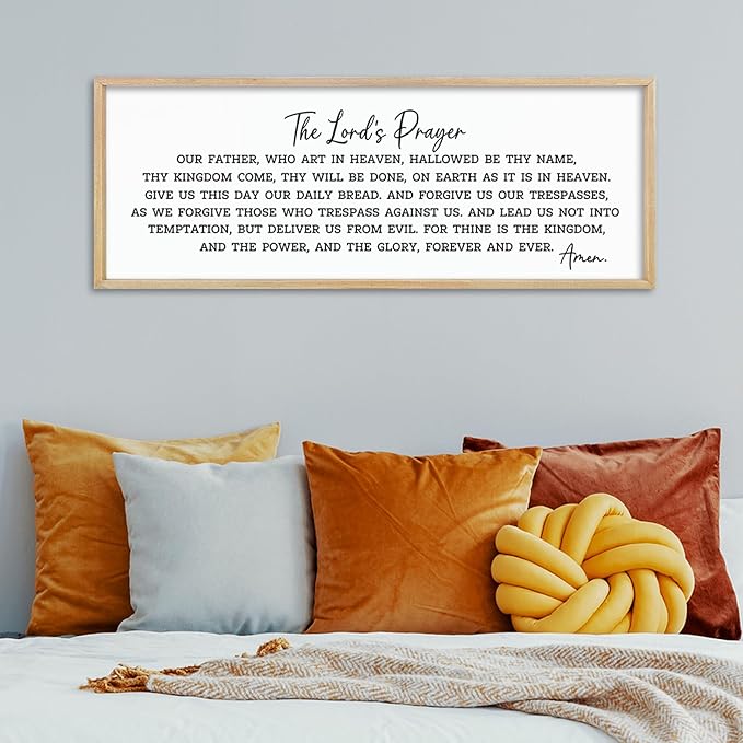 comurdyo The Lords Prayer Our Father Sign Wall Decor 40"X15" Bible Verse Quotes Christian Scripture Large Catholic Inspirational Wooden Framed Wall Hanging Art (Wood)