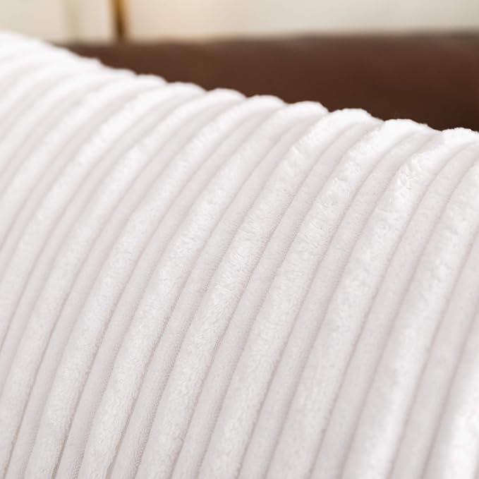 UGASA 14x20 Inch Pillow Cover Pack of 1 Soft Boho Stripe Corduroy Long Rectangular Lumbar Cushion Cover Farmhouse Decorative Throw Pillowcase for Bed, Couch, Sofa, Bedroom, Living Room, Pure White