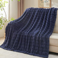 NEWCOSPLAY Twin Blanket for Couch Dark Navy Super Soft Flannel Fleece 3D Bubble Lightweight Bed Blanket All Season Use (Dark Navy, Twin(60"x80"))