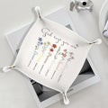 Christian Gifts -God Says You Are Bible Verses， Religious Gifts for Women，Inspirational Gifts For Women，Floral PU Leather Catchall Beside Caddy Nightstand Organizer Tray for Rings,7.87x7.87in