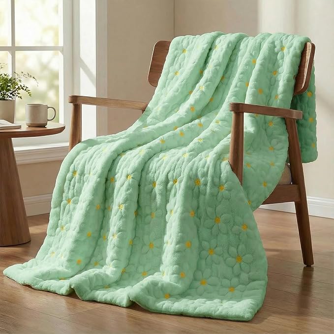 Horaldaily Spring Summer Throw Blanket, Green Daisy Soft Fuzzy Plush Faux Fur Cozy Blankets for Couch Sofa Bed Lounging, Ideal Gifts for Kids Adults Wife Self, 60x80
