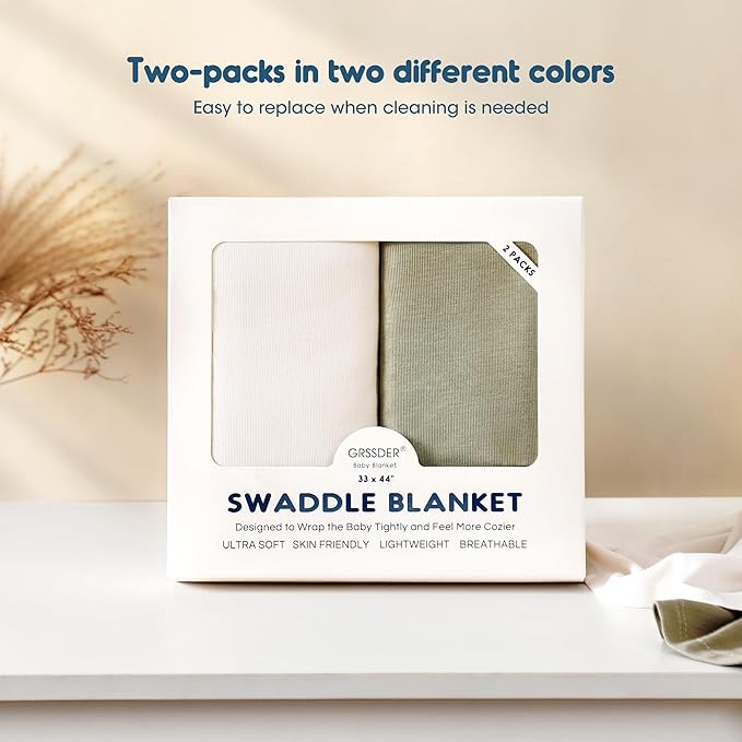 GRSSDER 2 Pack Newborn Swaddle Blanket, Ultra Soft Stretchy Jersey Knit Extra Large Size 33 x 44 Receiving Blankets for Easy Swaddling Baby Snug and Cozy