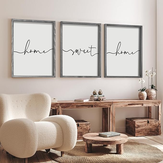 Set of 3 Framed Farmhouse Home Sweet Home Sign Above Bed Wall Decor for Bedroom Decor Wall Art Wood Signs