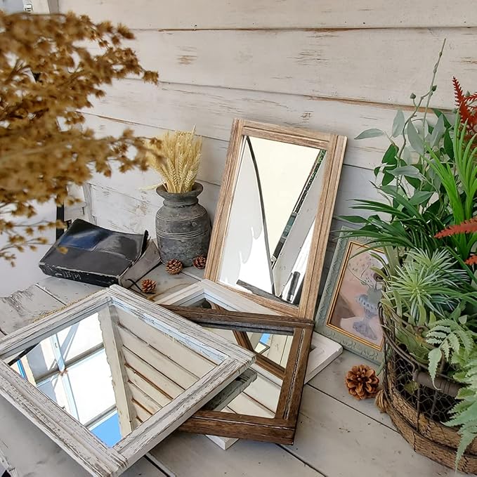 AAZZKANG Rustic Mirror for Wall with Rectangle Wood Framed Decorative Hanging Mirrorrs for Bedroom Bathroom Living Room Dressing Room