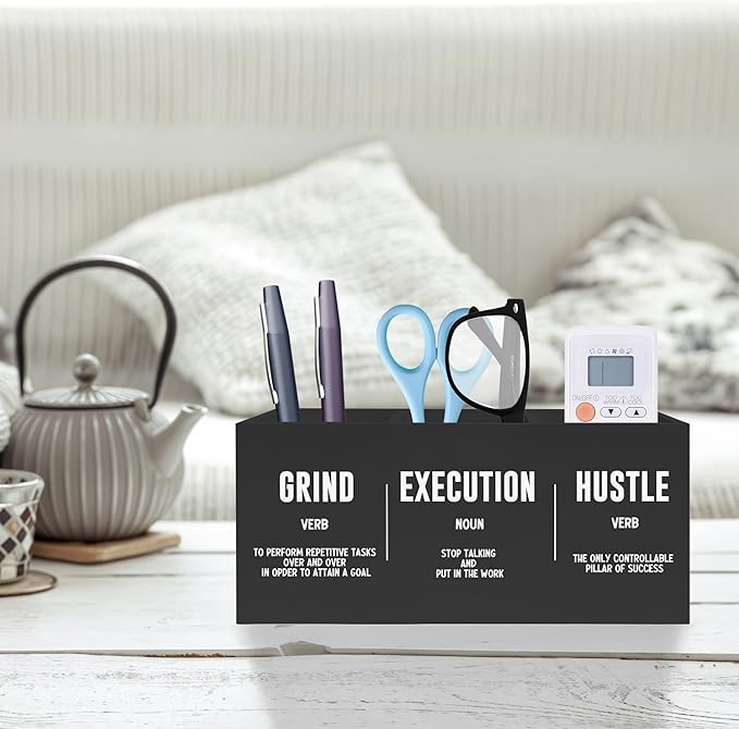 Inspirational Office Pen Pencil Holder, Inspirational Gifts for Coworkers Colleague, Grind Execution Hustle Positive Quotes Organizer for Home Office Desk Accessories