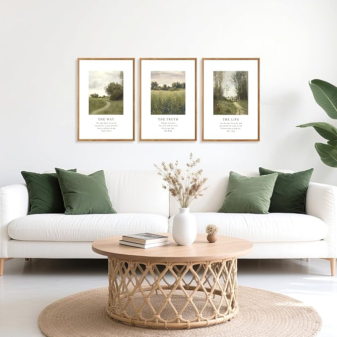 CHDITB christian Framed Canvas Wall Art, Inspirational Scripture Wall Decor, vintage Nature religious Pathway Wall Painting, Neutral the truth Bible verse Art Prints for Zen Prayer Decor 12”X16”x3