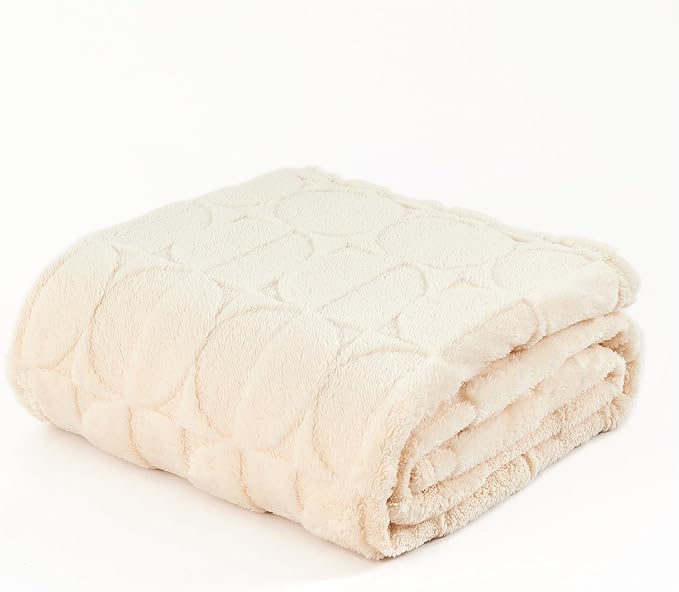 3D Circle Pattern 300 GSM Beige Throw Blankets for Bed - Cozy Blanket for Women,Warm Small Throw Blanket, 60x80 Inches