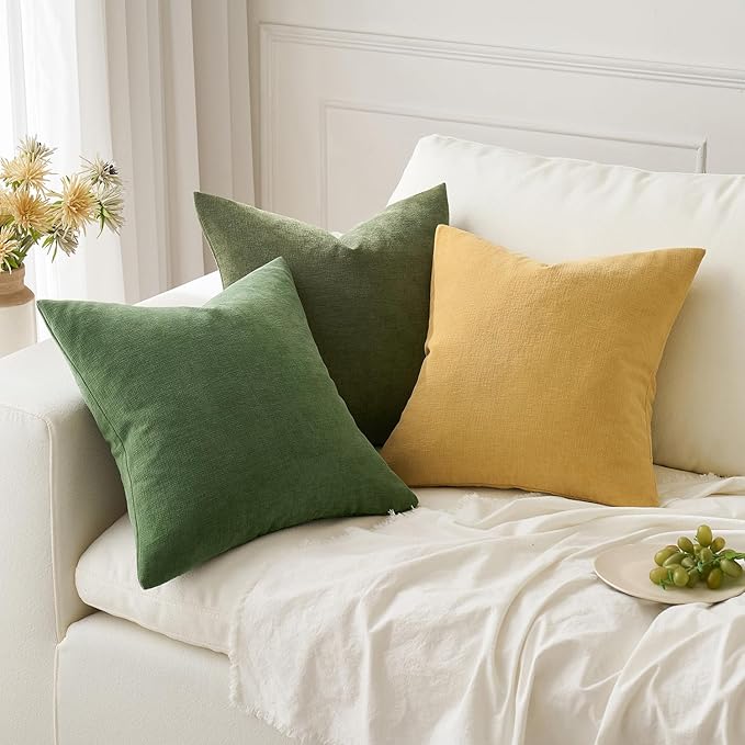MIULEE Gold Couch Pillow Covers 18x18 Inch, Set of 2 Soft Chenille Decorative Square Throw Pillow Covers Farmhouse for Sofa Living Room Bed
