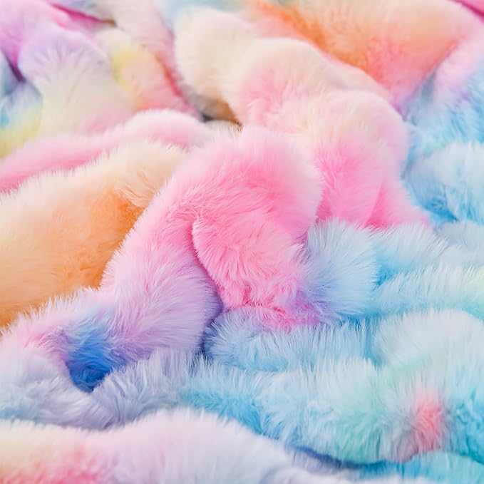 H&D Faux Fur Throw Blanket for Couch,Fluffy Cozy Soft Plush Luxury Thick Fuzzy Fleece Blanket for Couch Bed Sofa Bedroom Living Room,Comfy Bubble Blanket