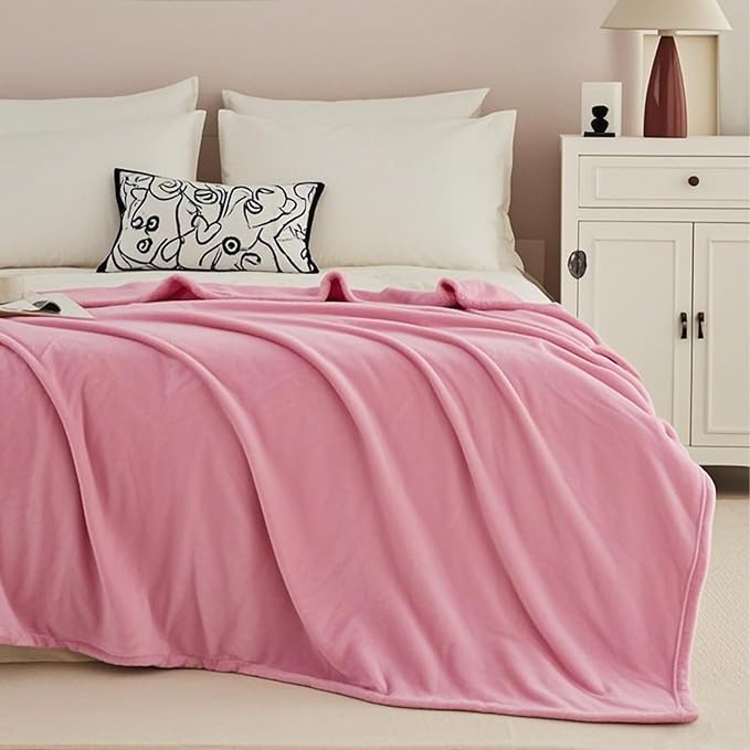 Fleece Blanket King Size, Silky Flannel Fuzzy Blankets for All Season, Cozy Lightweight Blanket for Couch, Bed, Sofa, 108" x 90", Pink, King