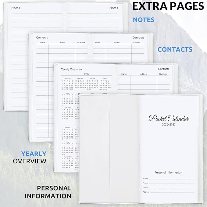 Pocket Calendar 2026-2027, Monthly Planner 2026-2027 - 3.7" x 6.7" - Runs from January 2026 Until December 2027, 2026 Pocket Calendar with PVC Cover for Organizing & Planning
