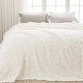 NEWCOSPLAY Super Soft Queen Blanket Ivory Love Premium Silky Flannel Fleece 3D Heart Checkered Lightweight Bed Blanket All Season Use (Ivory Love, Queen(90"x90"))