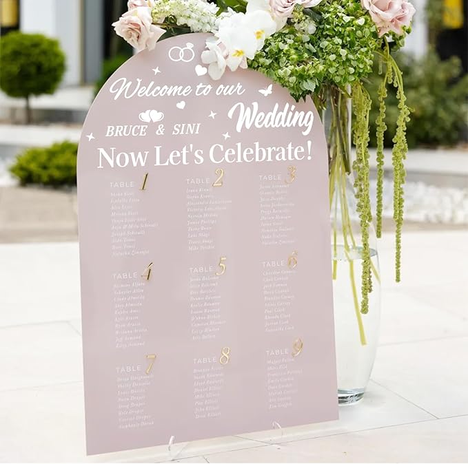 HLNIUC Welcome To Our Wedding Mirror Stickers Double-Sized 2Pcs,DIY Vinyl Lettering Wedding Wall Decal,Bride And Groom Names Decals for Mirrors Window Sign Marriage Decoration(Classic Style,White)
