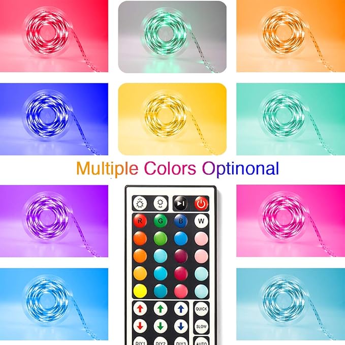 dalattin 32.8ft Led Strip Lights,RGB Led Lights for Bedroom Color Changing Light,Decoration for Bedroom Room Party,Halloween Decor with 44 Keys Remote,1 Roll of 32.8ft