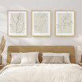 Framed Floral Art Bedroom Wall Art, 3 Piece Neutral Botanical Line Artwork for Walls, Minimalist Flower Leaf Picture Prints, Beige Botanical Painting for Living Room Kitchen Hallway Office, 12x16 Inch