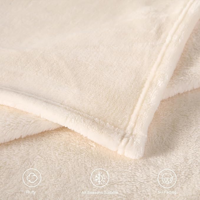TASTHROW Creamwhite Throw Blanket 60x80 Inches, Soft Plush Cozy Fleece Flannel Throw Blanket, Lightweight Warm Throws for Bed, Couch, Bedroom and Living Room, All Seasons