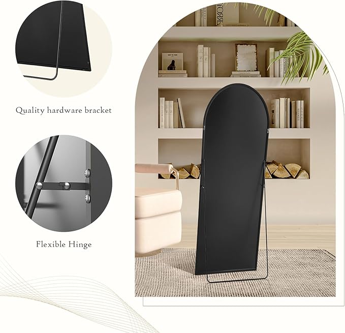 NEWBULIG Arched Full Length Mirror 64.2"x 21" for Bedroom, Full Body Mirror with Stand, Hanging or Leaning for Wall, Aluminum Alloy Thin Frame Floor Standing for Living Room, Long, Black