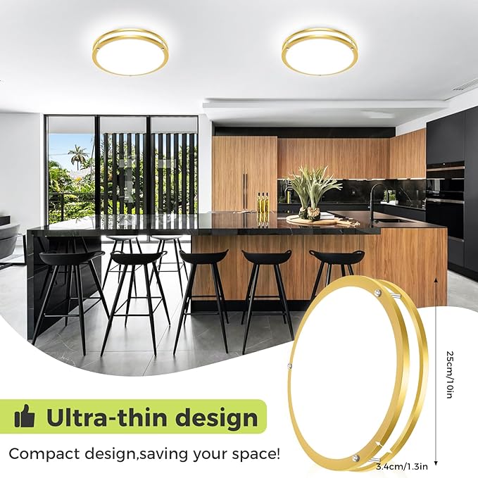 hepside 2 Pack Flush Mount Ceiling Light Fixture, Dimmable & 5CCT Ceiling Light Black, 10inch 15W 3000K 3500K 4000K 5000K 6500K Adjustable Ceiling Lamps for Kitchen Bathroom Bedroom Hallway