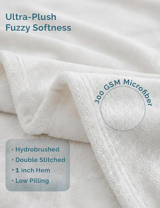 Casa Platino Fleece Blanket Queen Size – 300 GSM White Fleece Throw for Bed or Couch – Soft Cozy Warm Holiday Bed Blanket for Winter, Fuzzy Plush Elegant Gifts for Men & Women - 90x90 Inch